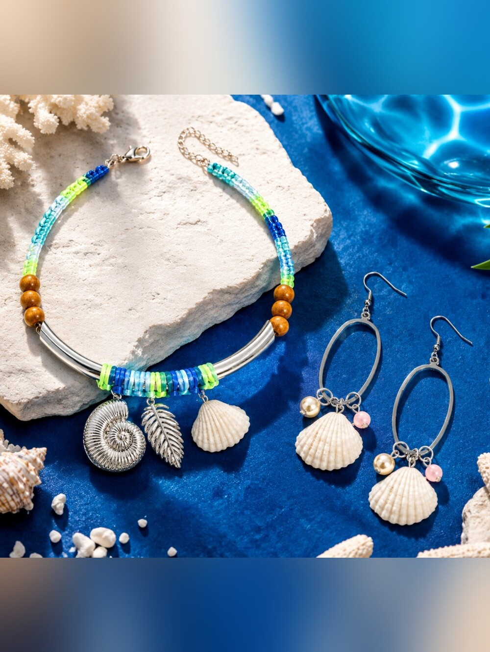 Coastal Beaded Shell Necklace & Matching Earrings